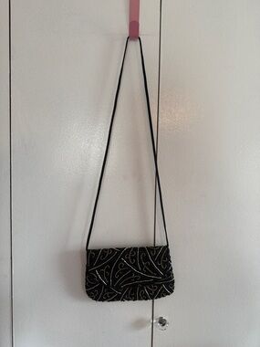 Black Beaded Evening Crossbody Bag